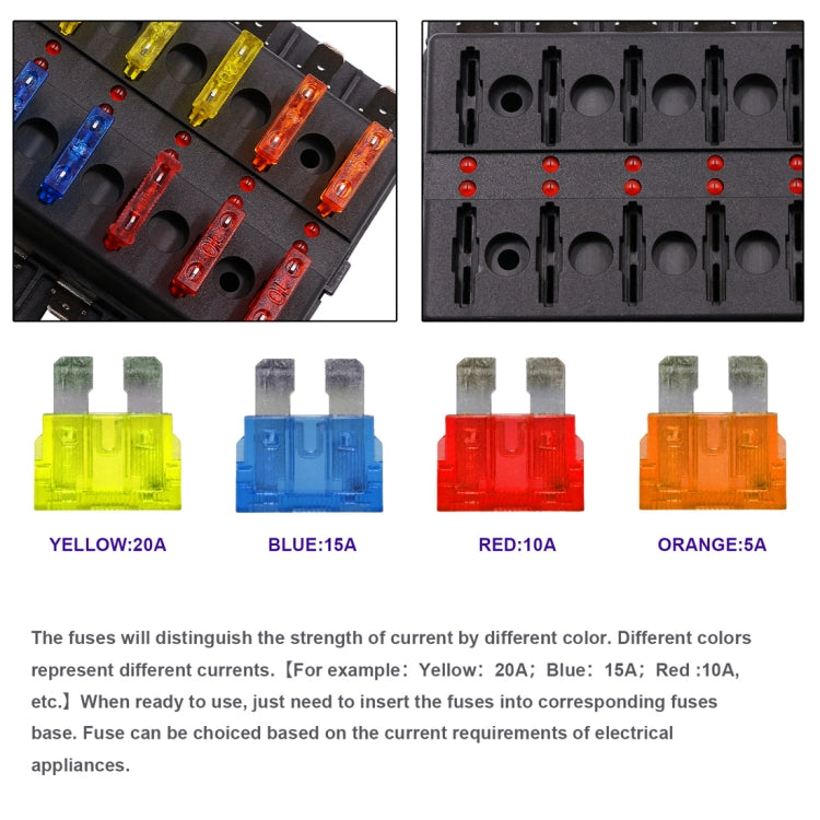 1 in 8 Out Fuse Box PC Terminal Block Fuse Holder Kits with LED Warning Indicator for Auto Car Truck Boat, 1 in 8 Out (PC Terminal Block)