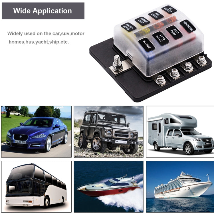 1 in 8 Out Fuse Box Screw Terminal Section Fuse Holder Kits with LED Warning Indicator for Auto Car Truck Boat, 1 in 8 Out (Screw Terminal Section)