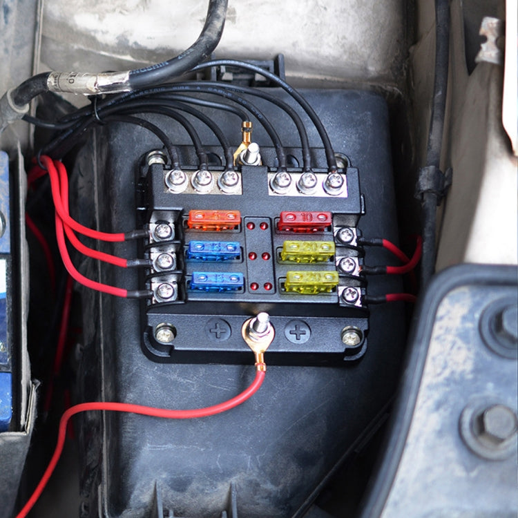 1 in 6 Out 6 Way Circuit Fuse Box Screw Terminal Section Fuse Holder Kits with LED Warning Indicator for Auto Car Truck Boat, 1 in 6 Out (Screw Terminal Section)