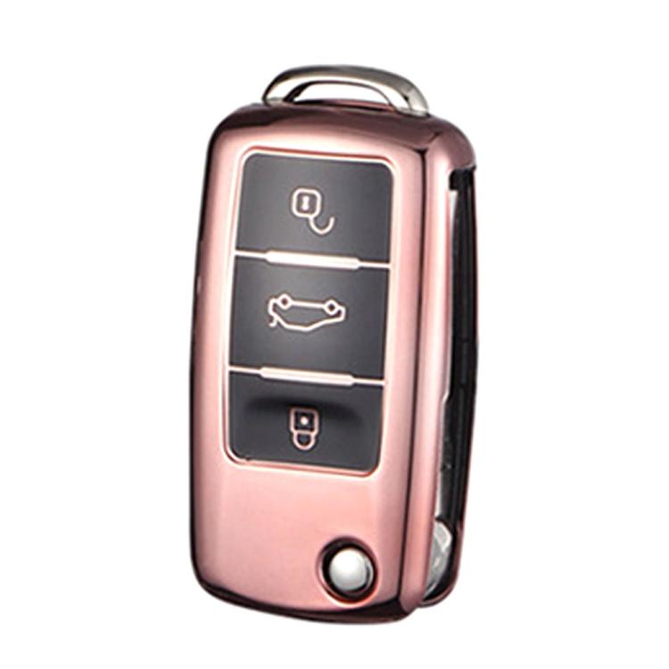 TPU One-piece Electroplating Opening Full Coverage Car Key Case for Volkswagen Lavida / SAGITAR / Jetta / C-TREK / BORA / Tiguan / Santana / POLO, Blue, Red, Pink, Silver