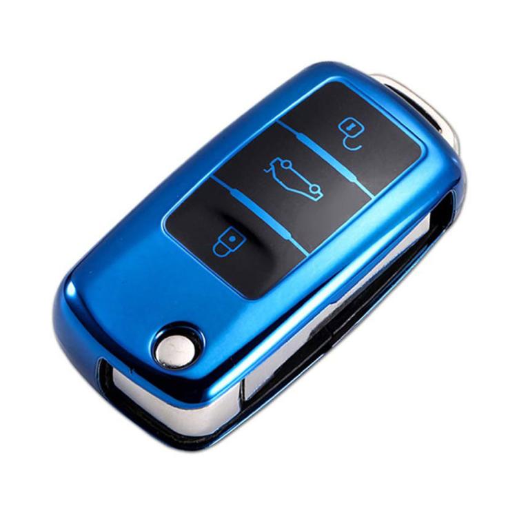 TPU One-piece Electroplating Opening Full Coverage Car Key Case for Volkswagen Lavida / SAGITAR / Jetta / C-TREK / BORA / Tiguan / Santana / POLO, Blue, Red, Pink, Silver