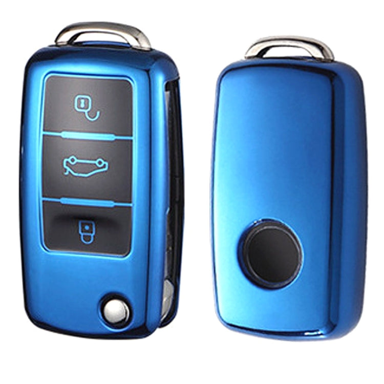 TPU One-piece Electroplating Opening Full Coverage Car Key Case for Volkswagen Lavida / SAGITAR / Jetta / C-TREK / BORA / Tiguan / Santana / POLO, Blue, Red, Pink, Silver