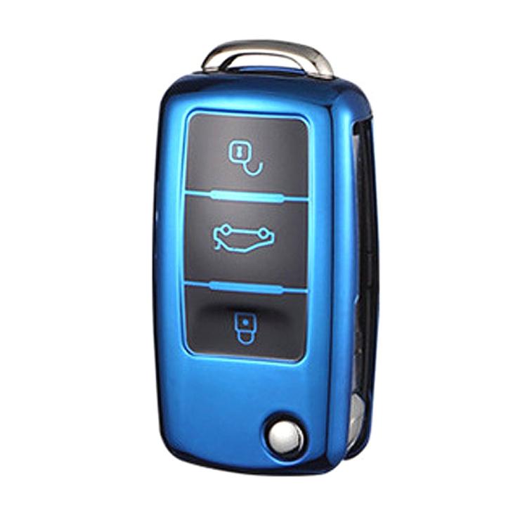TPU One-piece Electroplating Opening Full Coverage Car Key Case for Volkswagen Lavida / SAGITAR / Jetta / C-TREK / BORA / Tiguan / Santana / POLO, Blue, Red, Pink, Silver
