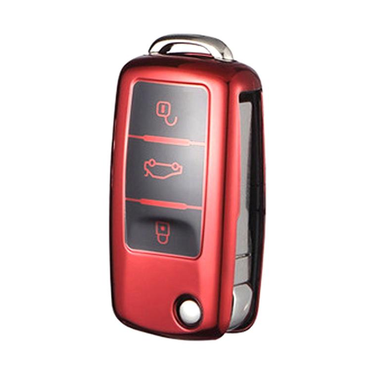 TPU One-piece Electroplating Opening Full Coverage Car Key Case for Volkswagen Lavida / SAGITAR / Jetta / C-TREK / BORA / Tiguan / Santana / POLO, Blue, Red, Pink, Silver