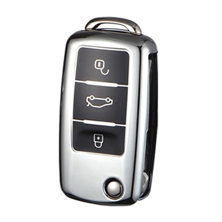 TPU One-piece Electroplating Opening Full Coverage Car Key Case for Volkswagen Lavida / SAGITAR / Jetta / C-TREK / BORA / Tiguan / Santana / POLO, Blue, Red, Pink, Silver