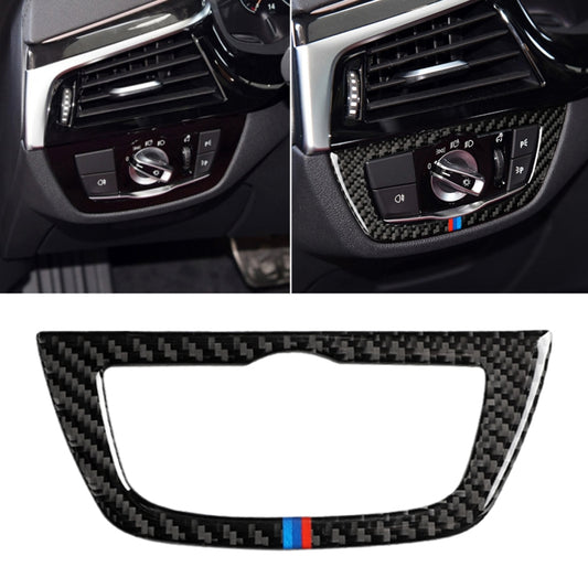Car Tricolor Carbon Fiber Headlight Switch Frame Decorative Sticker for BMW 5 Series G38 528Li / 530Li / 540Li 2018, Headlight Switch Frame(Tricolor)