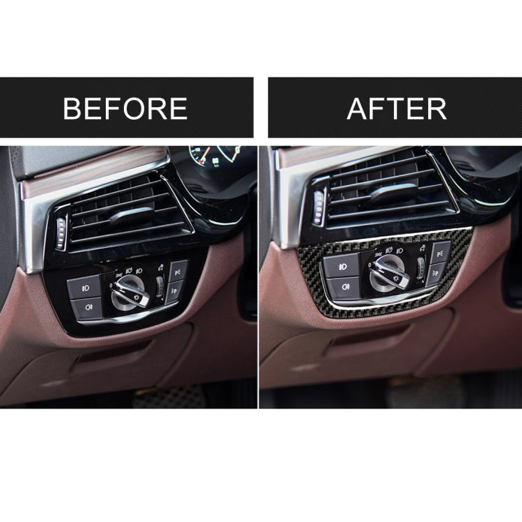 Car Carbon Fiber Headlight Switch Frame Decorative Sticker for BMW 5 Series G38 528Li / 530Li / 540Li 2018, Headlight Switch Frame