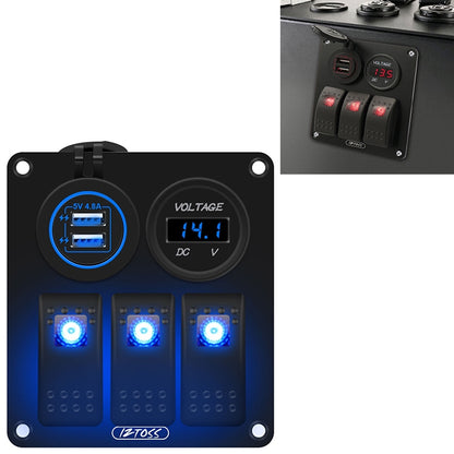 Multi-functional Combination Switch Panel 12V / 24V 3 Way Switches + Dual USB Charger for Car RV Marine Boat, 3 Way (Blue Light), 3 Way (Green Light), 3 Way (Red Light)