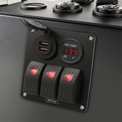 Multi-functional Combination Switch Panel 12V / 24V 3 Way Switches + Dual USB Charger for Car RV Marine Boat, 3 Way (Blue Light), 3 Way (Green Light), 3 Way (Red Light)