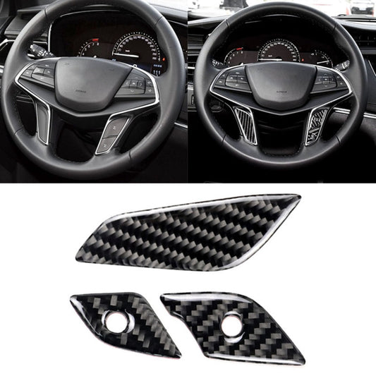 Car Carbon Fiber Steering Wheel Button Decorative Sticker for Cadillac XT5 2016-2017, Steering Wheel Button