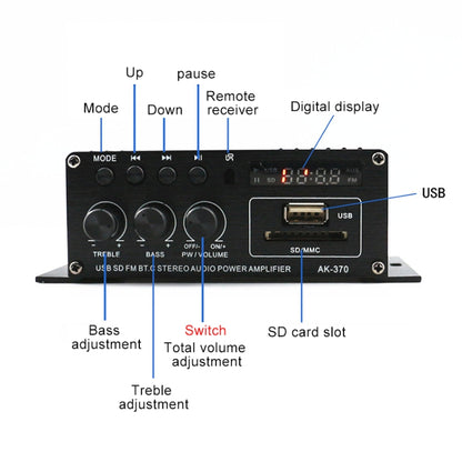AK370 12V Household / Car Bluetooth HIFI Amplifier Audio with Remote Control , AK370