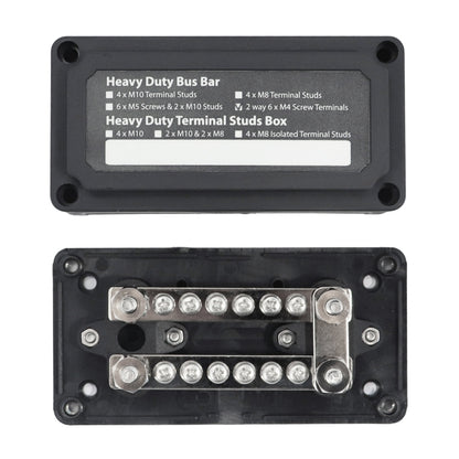 Max DC 48V 100A Heavy-Duty Module Design Bus Bar 4 M6 / 12 M4 Terminal Studs Box Busbar for Car / RV / Boat, 100A