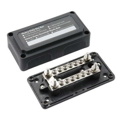 Max DC 48V 100A Heavy-Duty Module Design Bus Bar 4 M6 / 12 M4 Terminal Studs Box Busbar for Car / RV / Boat, 100A