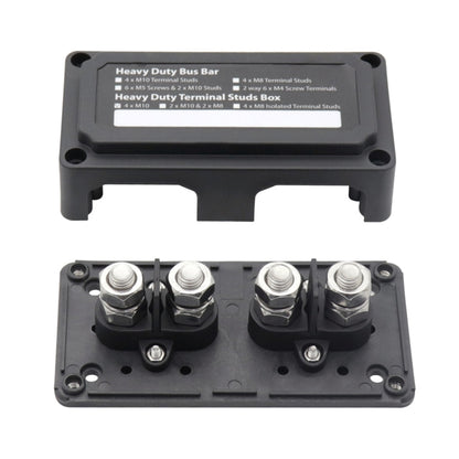 Max DC 48V 200A Heavy-Duty Module Design Bus Bar 4 M10 Terminal Studs Box Busbar for Car / RV / Boat, 200A