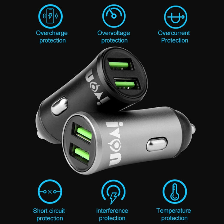 IVON CC26 5V 2.1A Dual USB Port Mini Car Charger, CC26 Grey