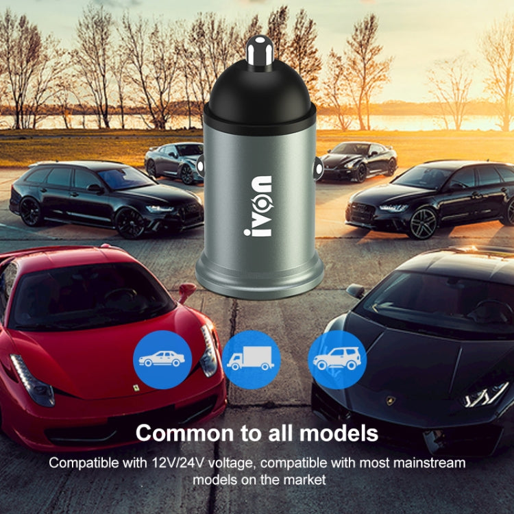 IVON CC37 15W 3.1A Dual USB Mini Car Charger + 1m USB to USB-C / Type-C Fast Charge Data Cable Set, USB-C / Type-C