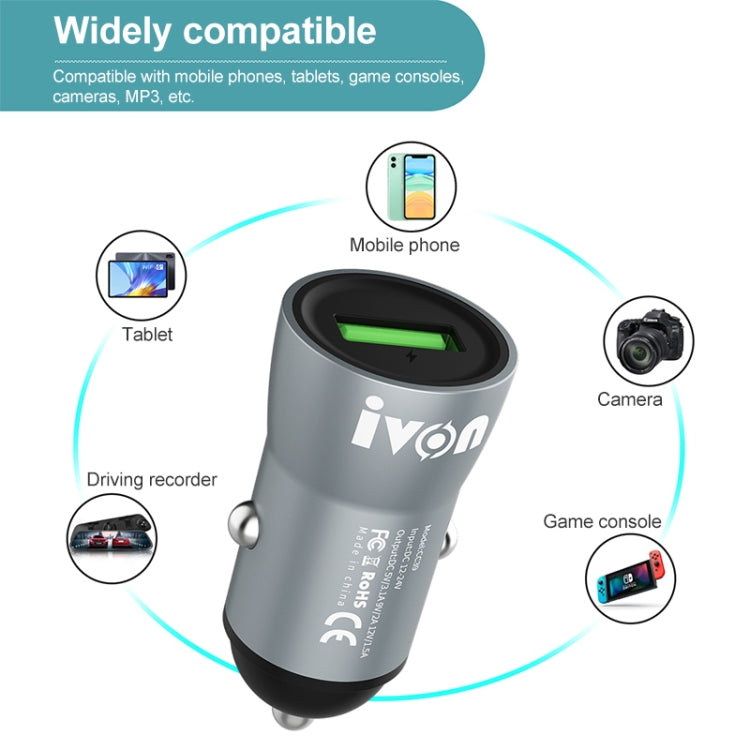 IVON CC39 18W 3.1A QC 3.0 USB Car Charger + 1m USB to Micro USB Fast Charge Data Cable Set, Micro USB