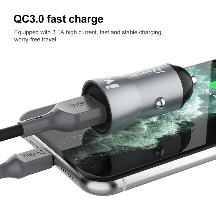 IVON CC39 18W 3.1A QC 3.0 USB Car Charger + 1m USB to USB-C / Type-C Fast Charge Data Cable Set, USB-C / Type-C