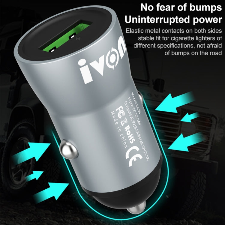 IVON CC39 18W 3.1A QC 3.0 USB Car Charger + 1m USB to USB-C / Type-C Fast Charge Data Cable Set, USB-C / Type-C