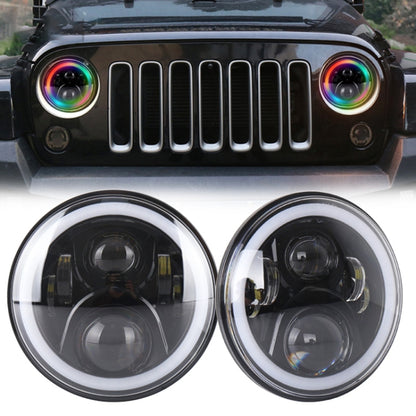 2 PCS 7 inch DC12V 6000K-6500K 50W Car LED Headlight Cree Lamp Beads for Jeep Wrangler / Harley, Support APP + Bluetooth Control, DC12V 6000K-6500K