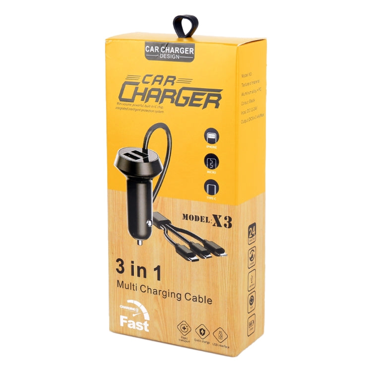 Universal Car 3 in 1 Quick Charger Dual Port USB Charger Power Outlet Adapter, Cable Length: 55cm, X3