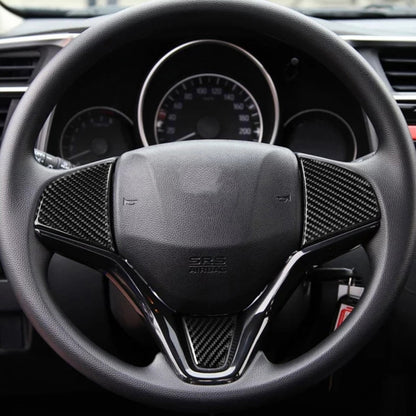 3 in 1 Car Carbon Fiber Steering Wheel Button Decorative Sticker for Honda Fit, Left and Right Drive Universal, For Honda Fit(A)