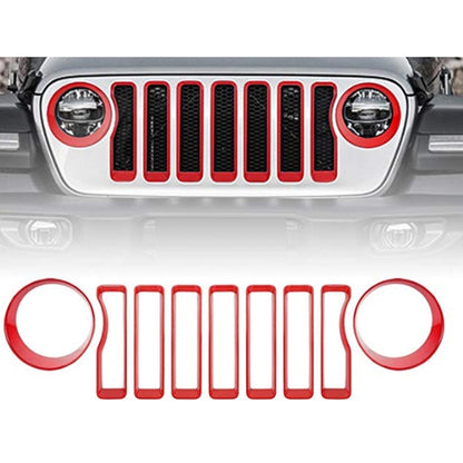 Car Mesh Grille Grill Insert + Headlight Turn Light Cover Trim for Jeep Wrangler JL 2018-2019