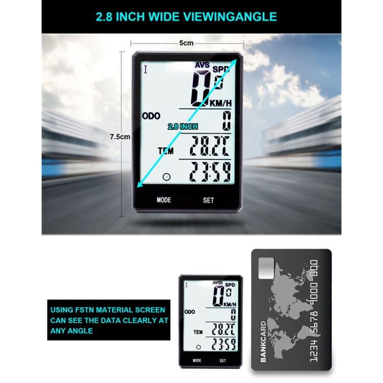 2.8 inch English Wireless Waterproof Cycle Computer LCD Odometer Speedometer with Extension Holder, Wireless with Extension Holder