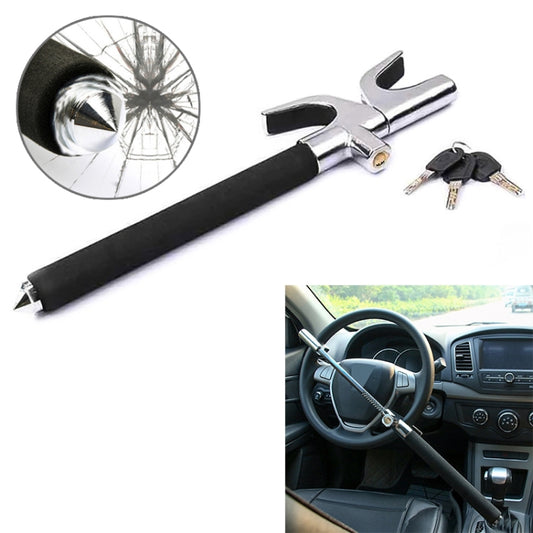 Car Adjustable Telescopic U Shape Steering Wheel Lock Anti-theft Cipher Lock with Safety Hammer, with Safety Hammer