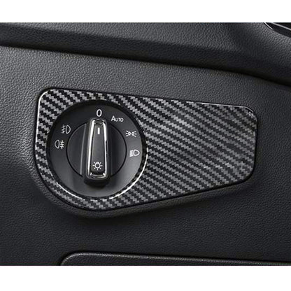 Car Carbon Fiber Headlight Switch Panel Decorative Sticker for Volkswagen Tiguan L 2019-2021, Low Configuration, Headlight Switch, Low Configuration