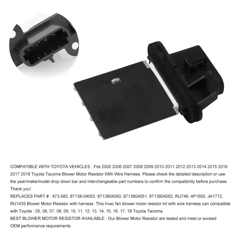Car Fan Blower Motor Resistor Kit with Wire Harness Replaces 973-582 for Toyota Tacoma 2005-2018, BMR005
