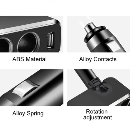 SHUNWEI SD-1909 80W 0.8A Car 2 in 1 USB Charger 90 Degree Free Rotation Cigarette Lighter, SD-1909 (Black), SD-1909