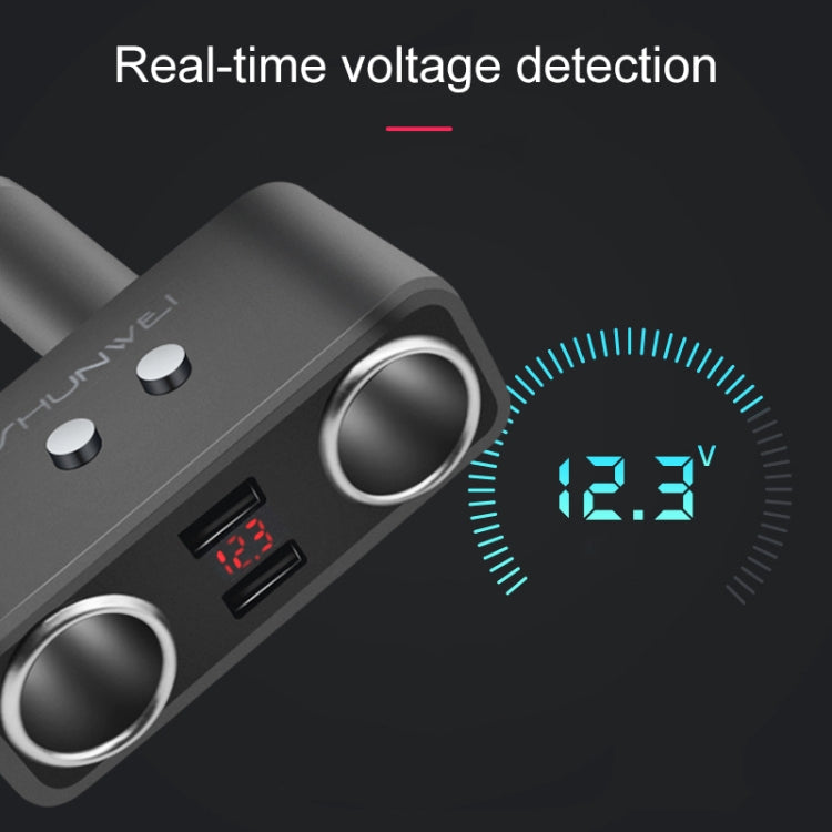 SHUNWEI SD-1925 120W 3A Car 2 in 1 Dual USB Charger 90 Degree Free Rotation Cigarette Lighter, SD-1925 (Black), SD-1925