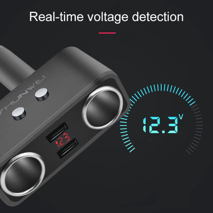 SHUNWEI SD-1925 120W 3A Car 2 in 1 Dual USB Charger 90 Degree Free Rotation Cigarette Lighter, SD-1925 (Black), SD-1925