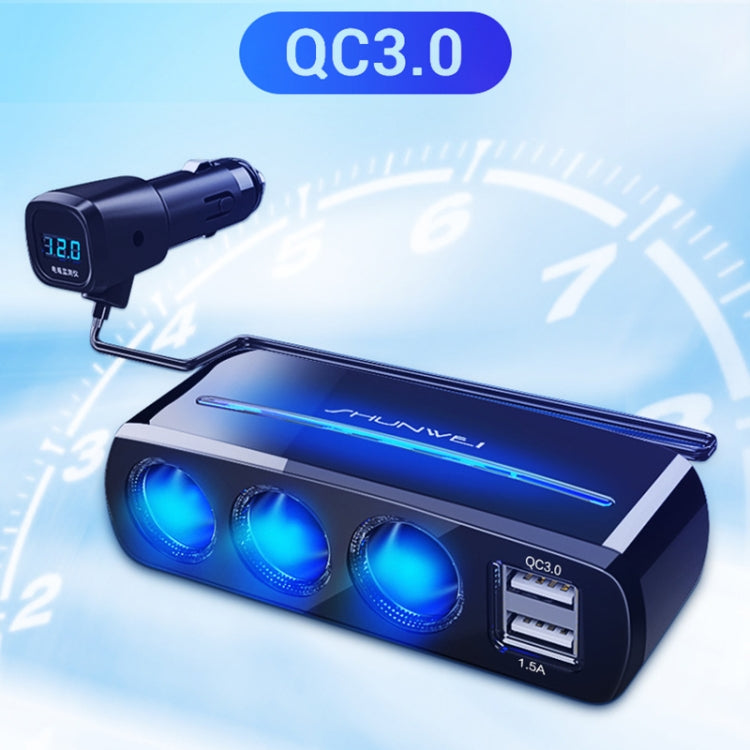 SHUNWEI SD-1939D 120W QC3.0 Car 3 in 1 Dual USB Charger Cigarette Lighter, SD-1939D