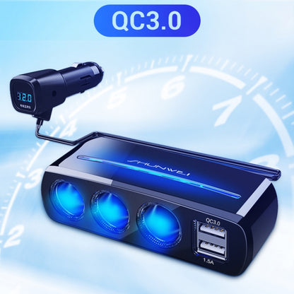 SHUNWEI SD-1939D 120W QC3.0 Car 3 in 1 Dual USB Charger Cigarette Lighter, SD-1939D