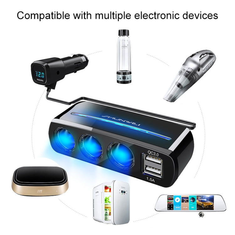 SHUNWEI SD-1939D 120W QC3.0 Car 3 in 1 Dual USB Charger Cigarette Lighter, SD-1939D