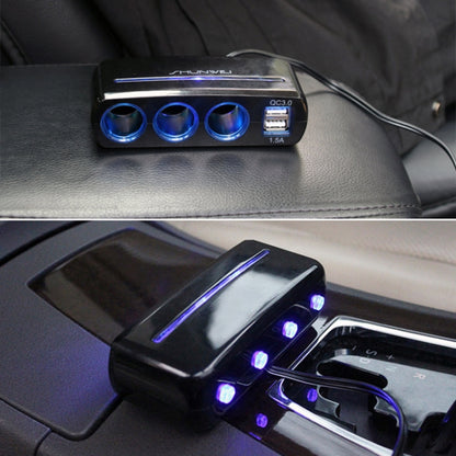 SHUNWEI SD-1939D 120W QC3.0 Car 3 in 1 Dual USB Charger Cigarette Lighter, SD-1939D