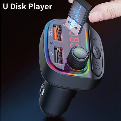 C14 Multifunctional Car Dual QC3.0+PD18W USB Charger Bluetooth FM Transmitter with Atmosphere Light, C14