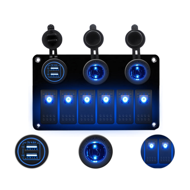 Multi-functional Combination Switch Panel 12V / 24V 6 Way Switches + Dual USB Charger for Car RV Marine Boat, 6 Way (Red Light), 6 Way (Blue Light), 6 Way (Green Light)
