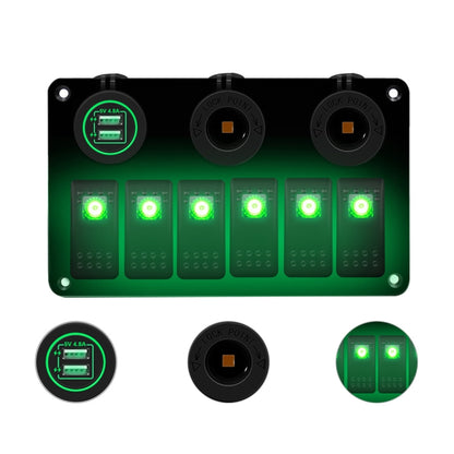 Multi-functional Combination Switch Panel 12V / 24V 6 Way Switches + Dual USB Charger for Car RV Marine Boat, 6 Way (Red Light), 6 Way (Blue Light), 6 Way (Green Light)