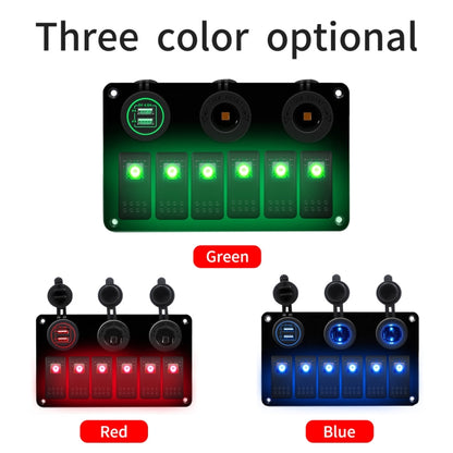 Multi-functional Combination Switch Panel 12V / 24V 6 Way Switches + Dual USB Charger for Car RV Marine Boat, 6 Way (Red Light), 6 Way (Blue Light), 6 Way (Green Light)