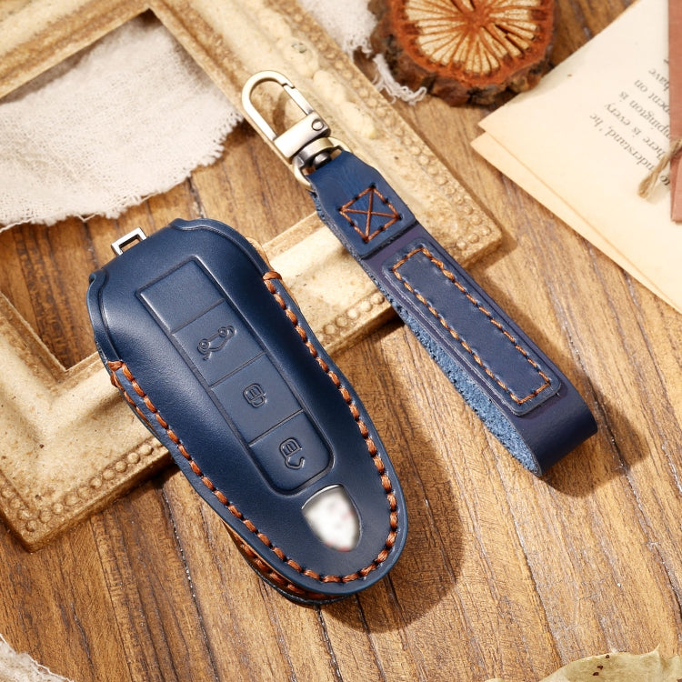 Hallmo Car Cowhide Leather Key Protective Cover Key Case for Porsche Macan 718 2021 A Style, For Porsche Macan A Style