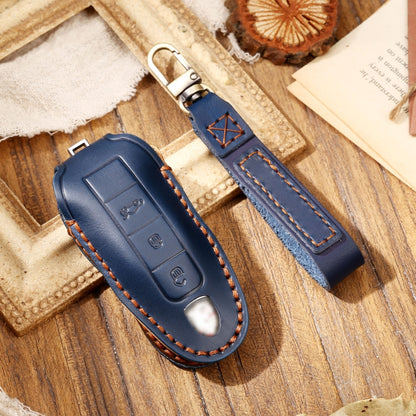 Hallmo Car Cowhide Leather Key Protective Cover Key Case for Porsche Macan 718 2021 A Style, For Porsche Macan A Style
