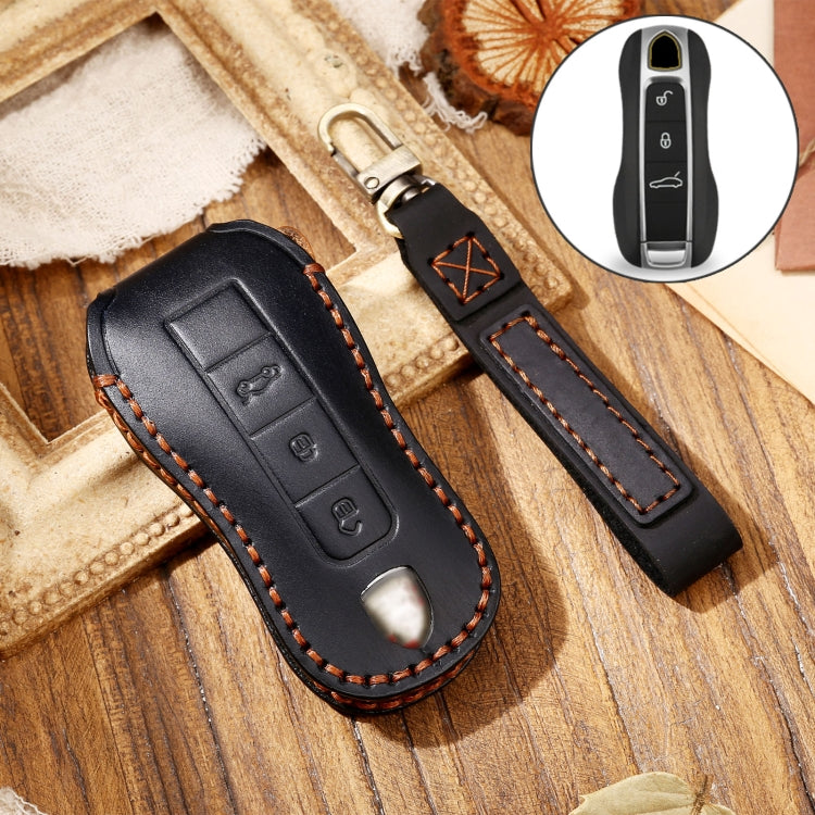 Hallmo Car Cowhide Leather Key Protective Cover Key Case for Porsche Macan 718 2021 B Style, For Porsche Macan B Style