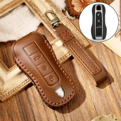 Hallmo Car Cowhide Leather Key Protective Cover Key Case for Porsche Macan 718 2021 B Style, For Porsche Macan B Style