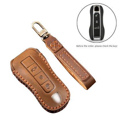 Hallmo Car Cowhide Leather Key Protective Cover Key Case for Porsche Macan 718 2021 B Style, For Porsche Macan B Style