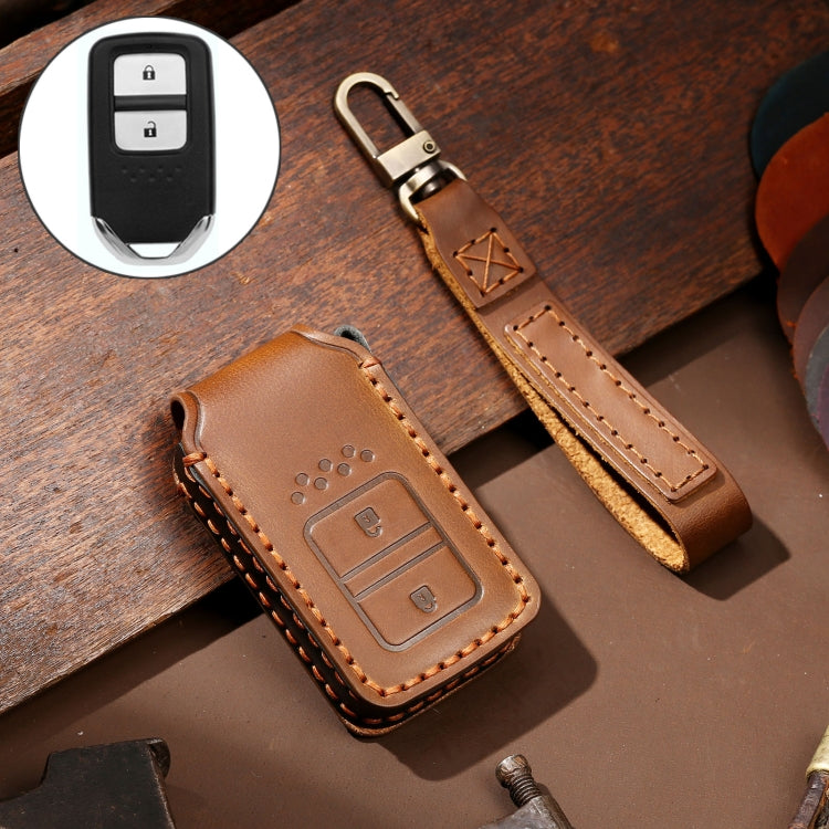 Hallmo Car Cowhide Leather Key Protective Cover Key Case for Honda Civic / Accord 2-button, For Honda Civic / Accord 2-button