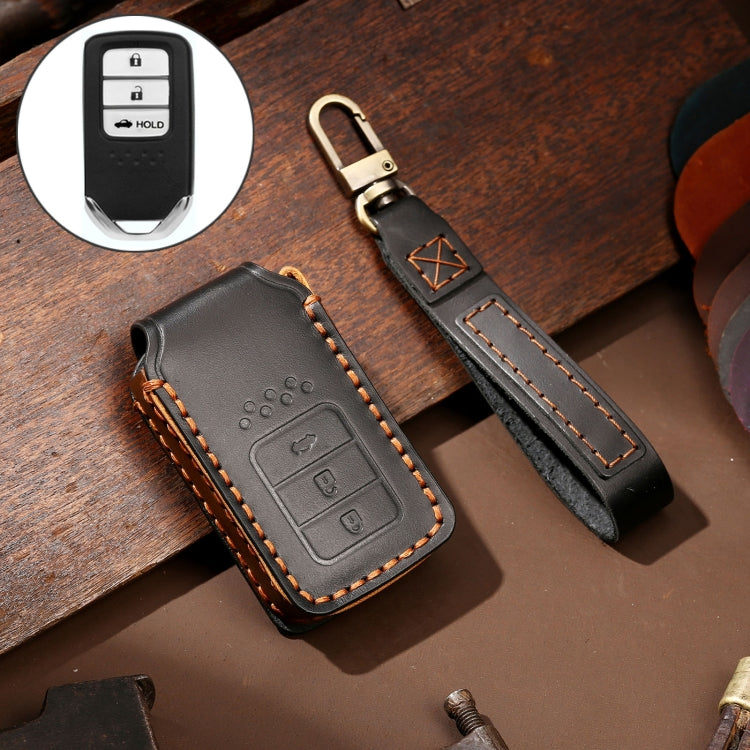 Hallmo Car Cowhide Leather Key Protective Cover Key Case for Honda Civic / Accord 3-button Tail Box, For Honda Civic / Accord 3-button Tail Box
