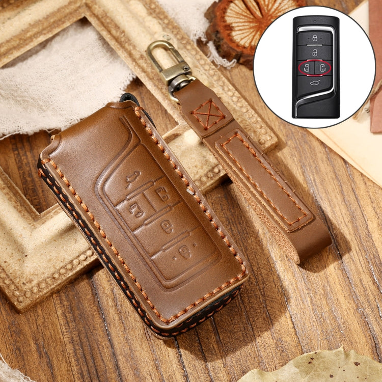 Hallmo Car Cowhide Leather Key Protective Cover Key Case for Trumpchi GS4 2021 C Style, For Trumpchi GS4 2021 C Style